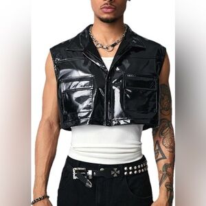 Men’s Cropped Jacket Black XL Vest Pockets Rave Club wear Lightweight New